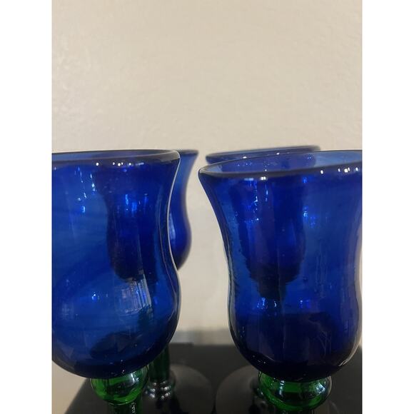 Set of 4 Handblown Cobalt Blue Goblet Glasses - Picture 2 of 3